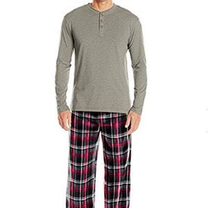 Izod Fleece Pants & Jersey Tee Pajama Set L, Grey Heather